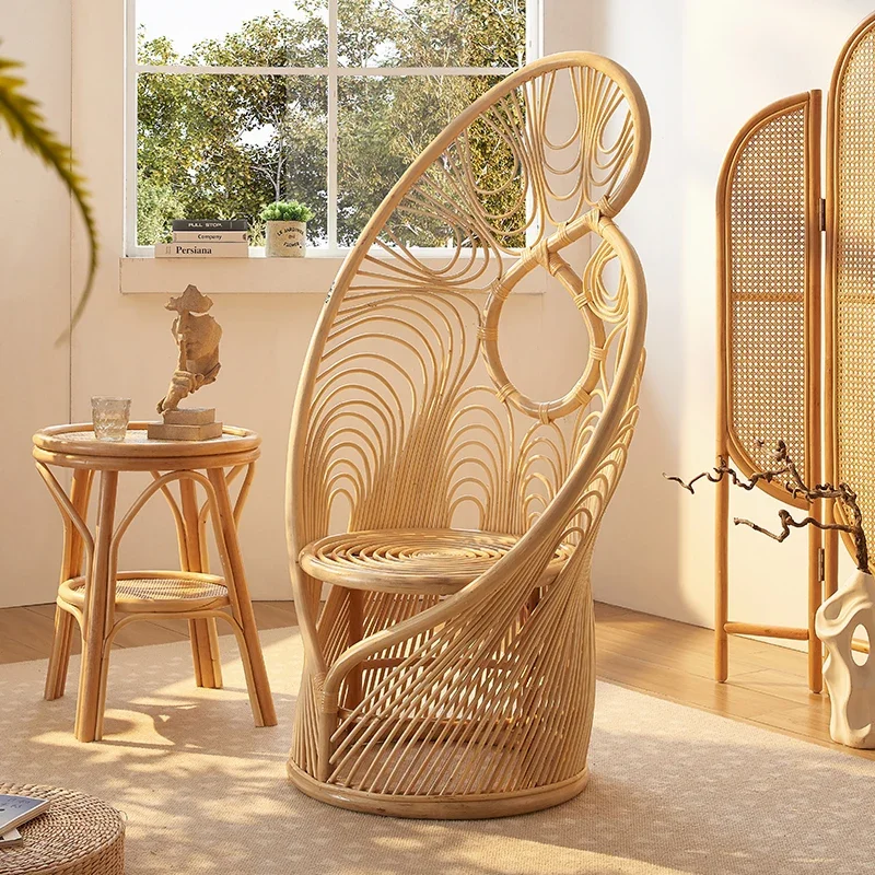 Rattan chair retro art rattan chair Internet celebrity shooting props rattan bed and breakfast high backrest phoenix chair pho