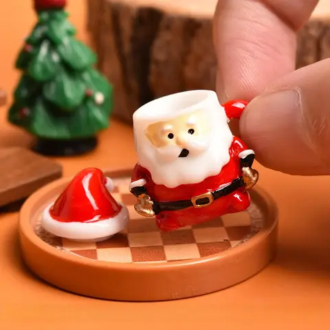 Miniature dollhouse cups, snowmen, Christmas tea cups DIY Christmas toy set, mini decorations, collectible