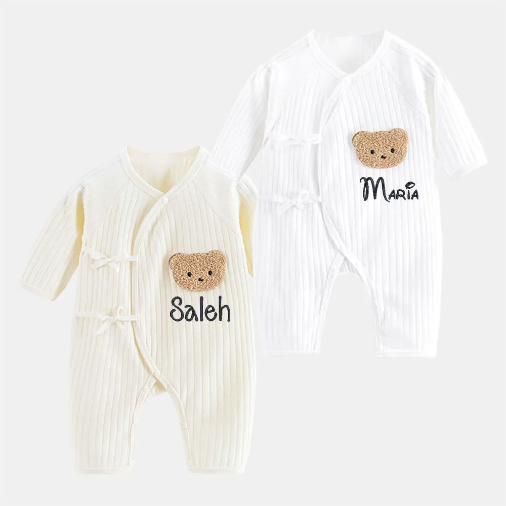 Personalized Custom Of Newborn Four Season Jumpsuit,Embroidered Baby Internet Famous Teddy Bear Clothing Baby Gift Package