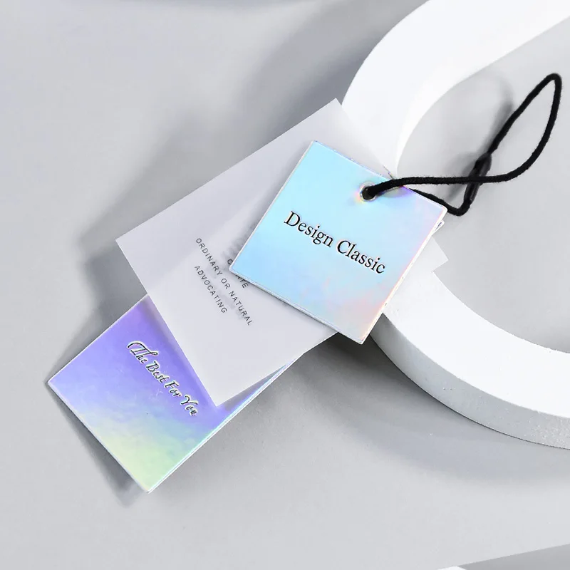 Free Design & Shipping Customized Good Quality Thick and Transparent Clothing Tags Swing Tags Sets Garment Price Label