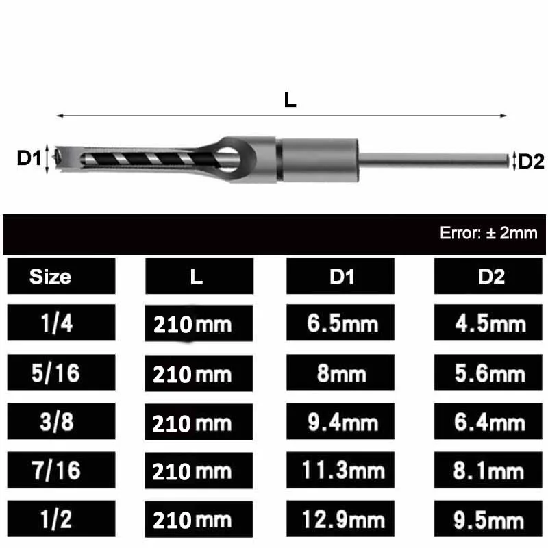 Twist Drill Bits Woodworking Drill Tools Kit Set Square Auger Mortising Chisel Drill Set Square Hole Extended Saw 6.35mm~12.7mm