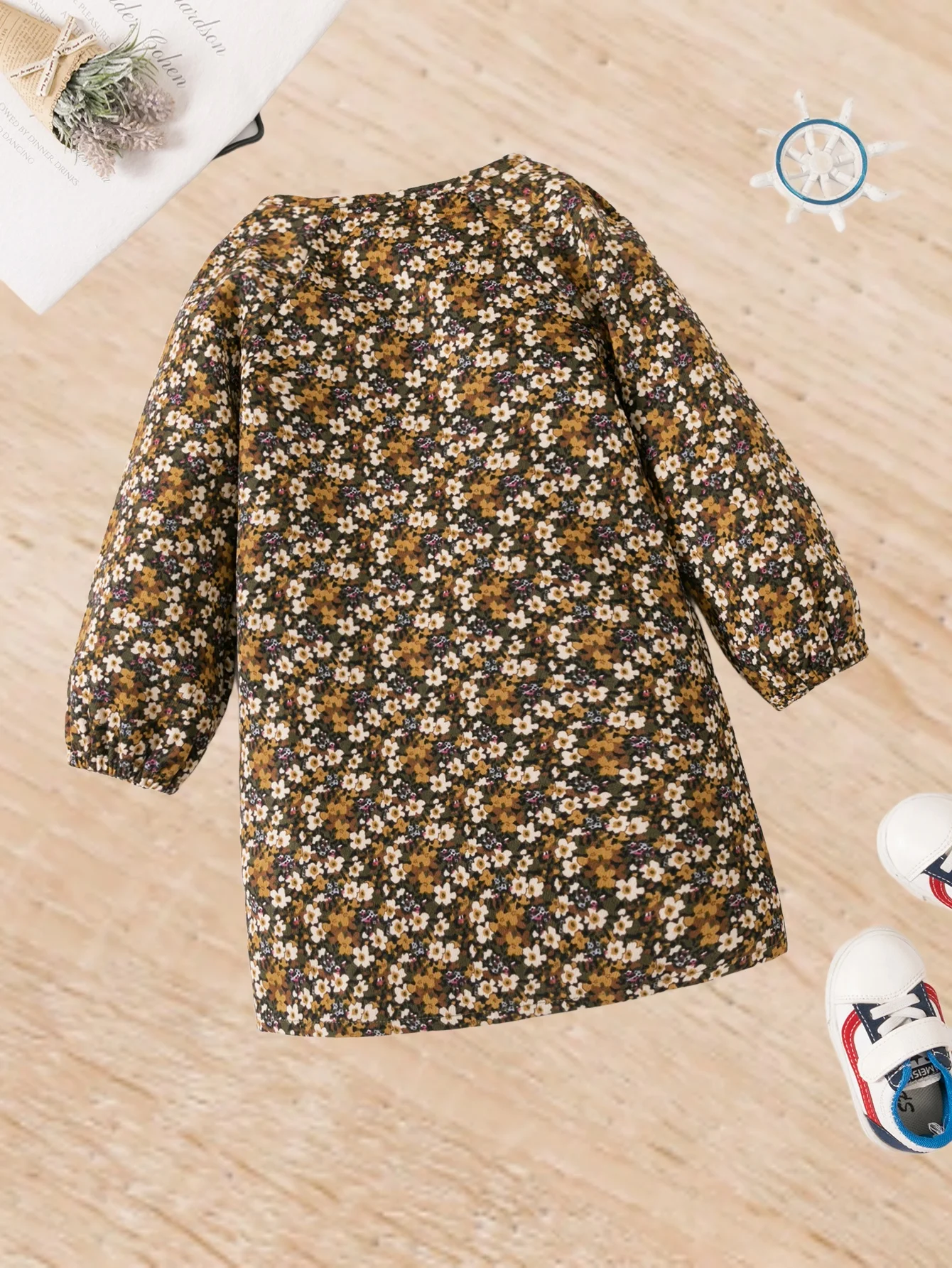 Children\'s dress girls autumn dress full of floral nine-point sleeve single-row button cardigan style unique niche casual dress