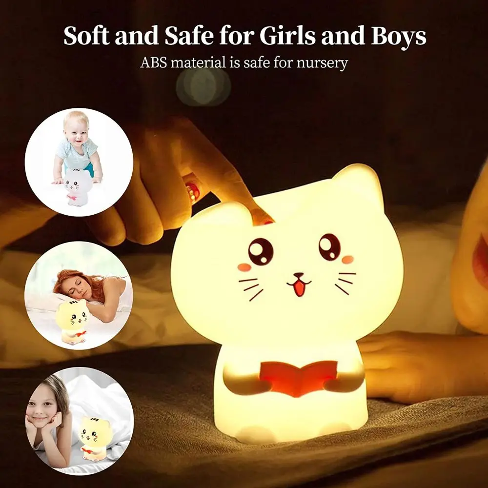 LED Cat Night Light Sound Recordable USB Sleeping Lamp Nursery Lights Cartoon Silicone Pat Baby Night Lamp Bedroom Bedside Light