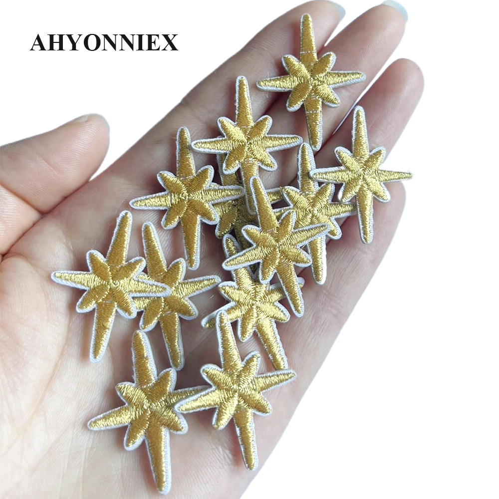 10pcs/lot Embroidered Golden Silver Applique Sticker On Star Patches for Clothing Applique for Decoration