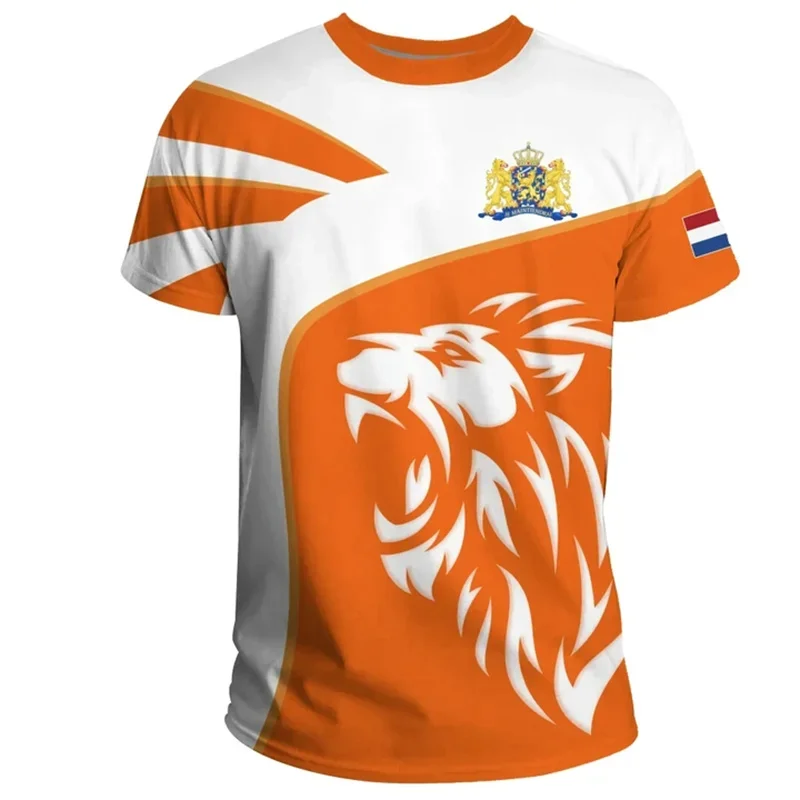 Camiseta con la bandera de los Países Bajos para hombre, camiseta naranja holandesa con estampado 3d, camisetas de manga corta de gran tamaño para deportes al aire libre