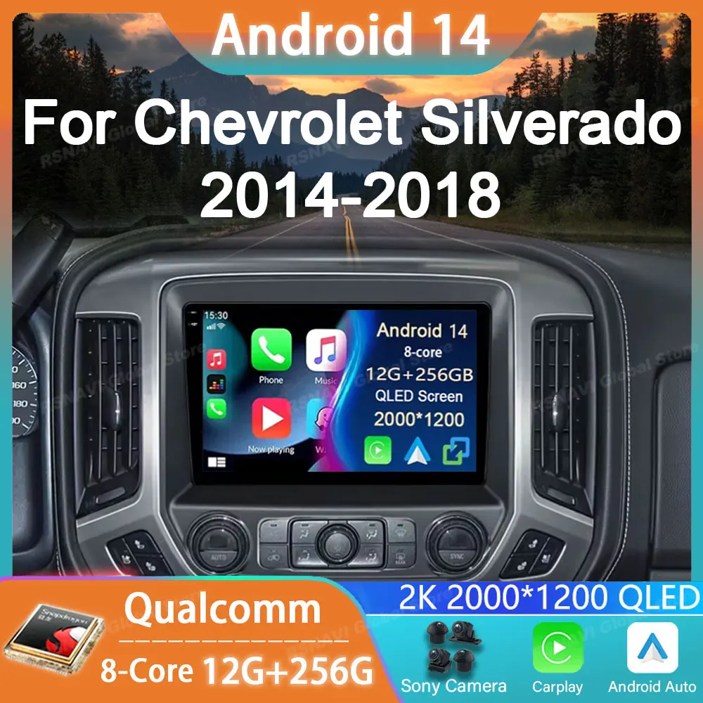 Автомобильный радиоприемник Android 14 для Chevrolet Colorado 2014-2018 для Silverado GMC Sierra VIA Vtrux Truck 2014-2018 Carplay Stereo Auto