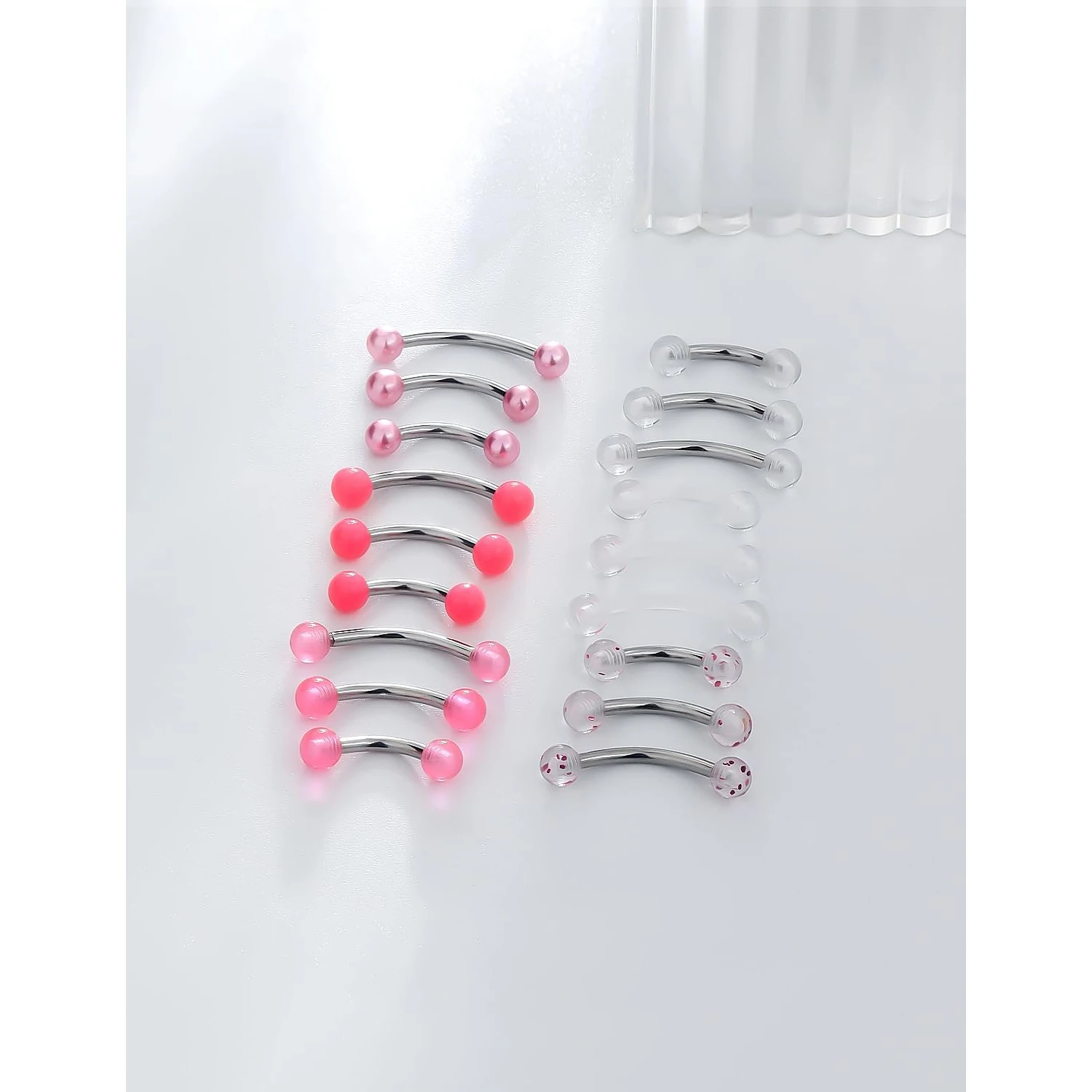 16g 6/8/10mm Clear Pink Eyebrow/Labret/Tragus Daith Belly-Button Bridge Curved Barbell Piercing Jewelry for Women Men 18Pcs