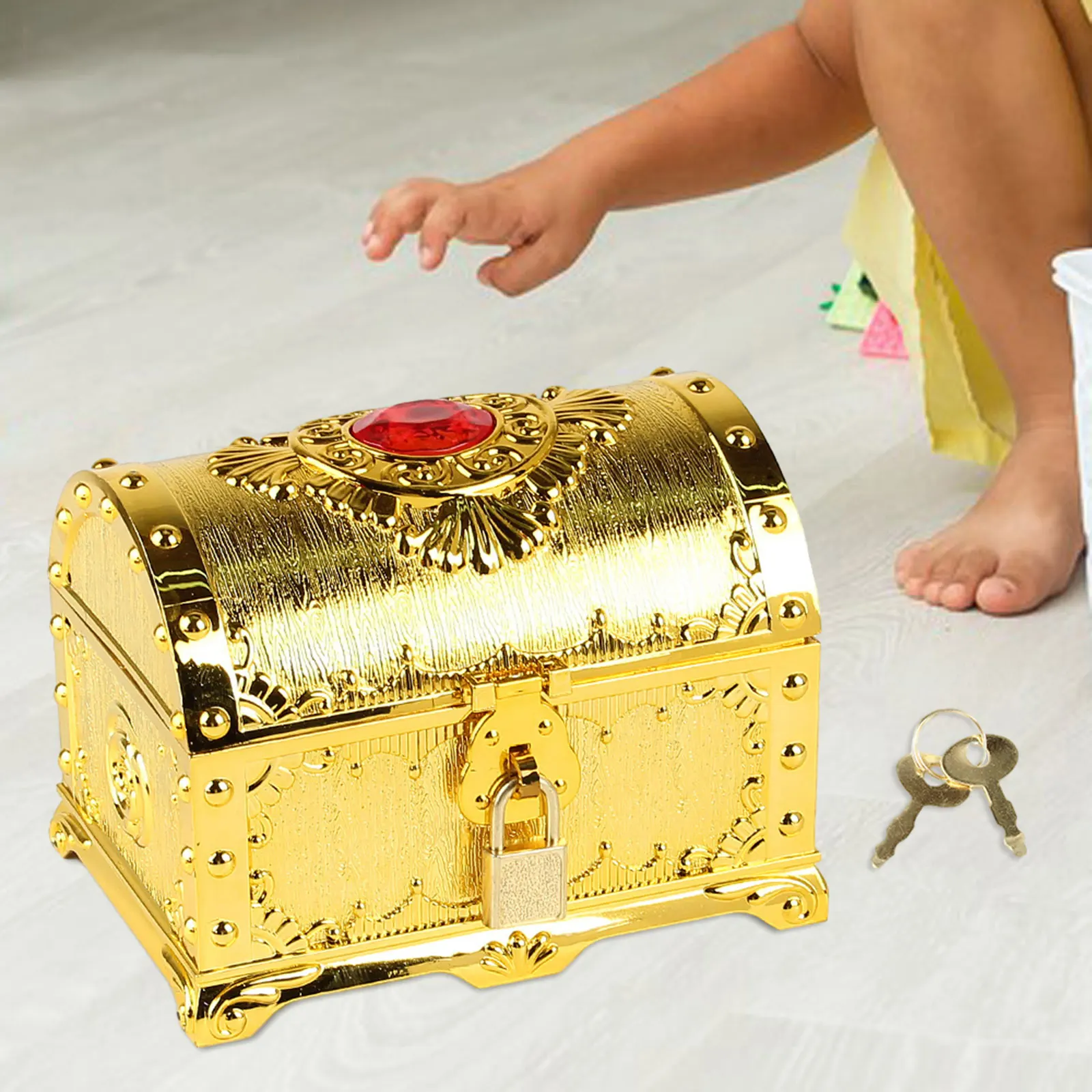 Pirate Treasure Chest with Lock and Key Prize Gift Adventurous Treasure Box for Medium Pirate Theme Treasure Chest Kids Toy