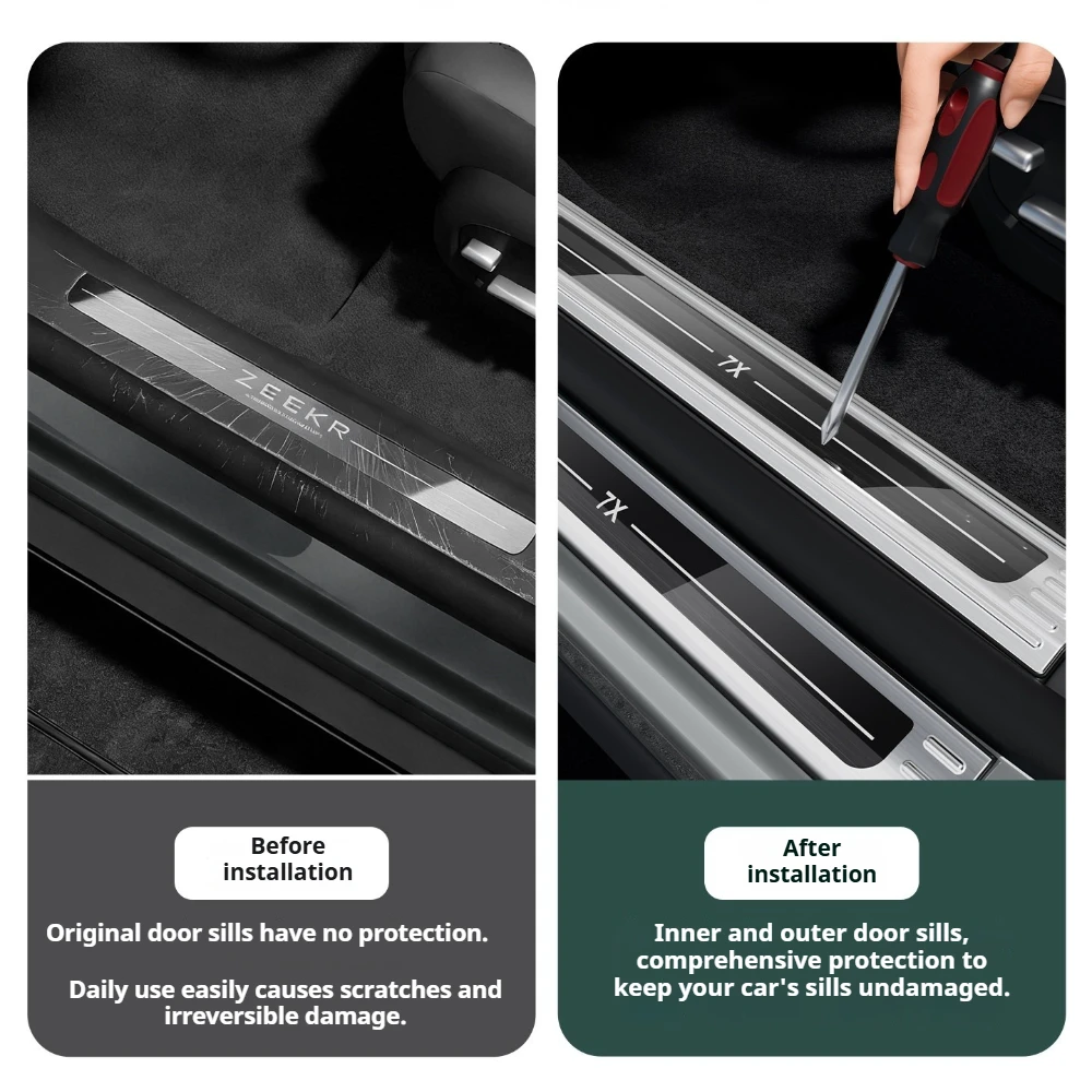 Fit For Renewed Zeekr 7X Stainless Steel Door Sill Scuff Plate Anti-Step Guard Interior Mod Parts