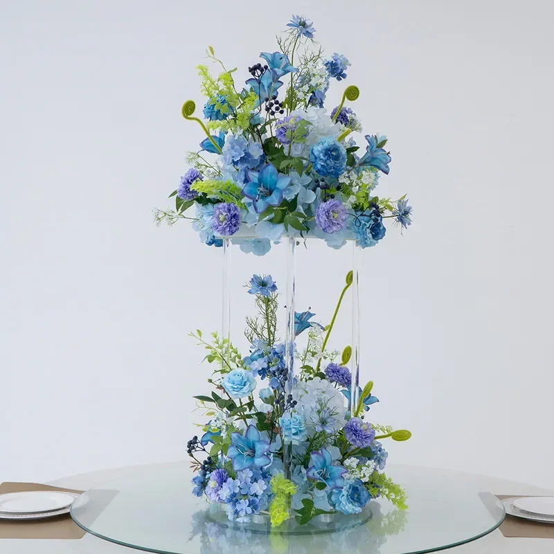 Luxury Acrylic Flower Stand for Hotel Wedding Centerpiece Tall Clear Vase with Artificial Roses Long Table Decoration Elegant