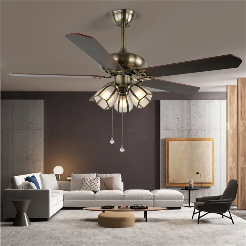 KERWIN European Luxury LED Fan Light American Retro  Living Room Restaurant Bedroom Ceiling Fan Light Remote Electric Fan Light