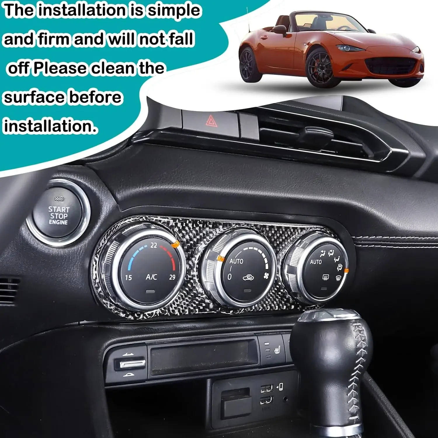 Center Air Conditioning AC Climate Control Button Panel Cover For Mazda MX-5 ND Miata 2016-2026 MX5 Roadster Trim Carbon Fiber 2