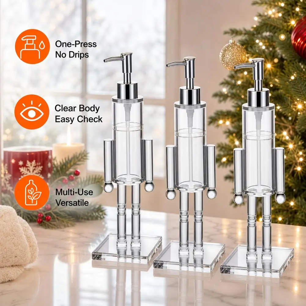 Nutcracker Soap Dispenser Clear Acrylic Christmas Lotion Pump Drip Free Refillable Liquid Bottle Bathroom Kitchen Xmas Decor