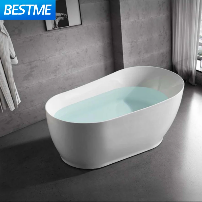 Design Modern Simple White Boat Shape Acrylic Art Bath Tub Bathroom Hotel Freestanding Soak Spa Bathtub