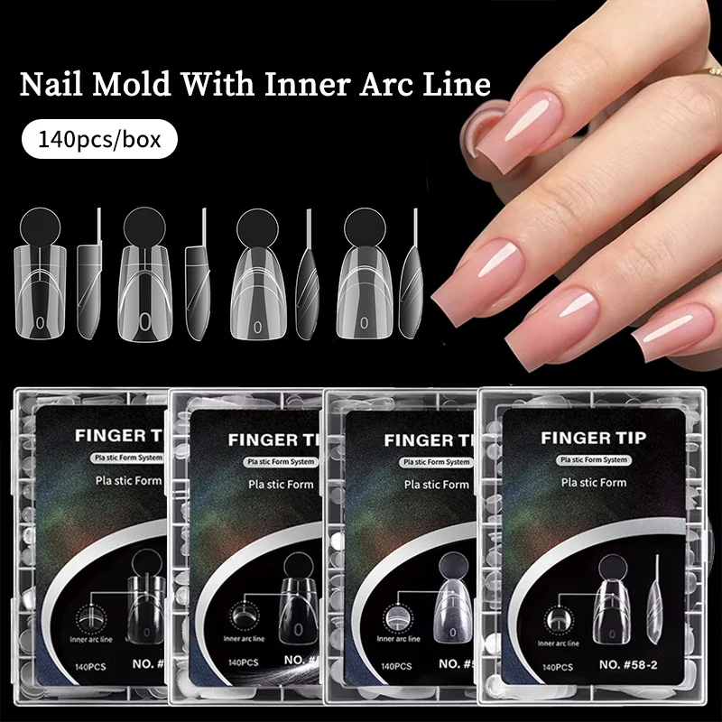 

140Pcs Dual Forms With Inner Arc Line Almond Square Coffin Upper Forms For Quick French Matte Nail Molds For Nail Extensions