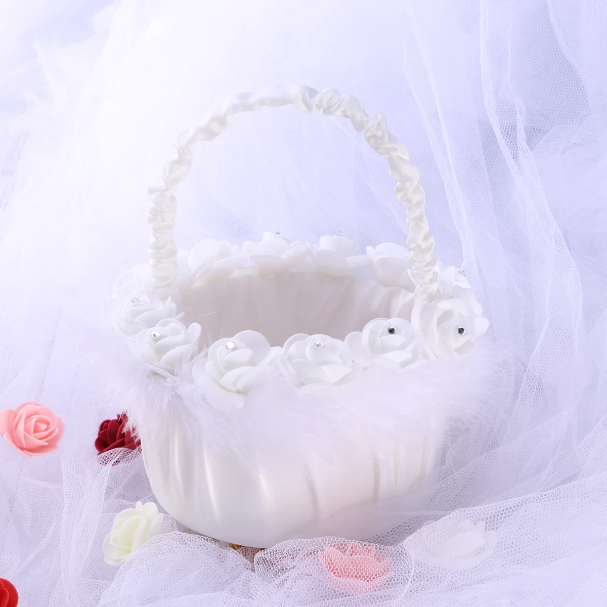 

Charming Wedding Flower Girl Basket White Decorative Storage Bin With Buble Flowers For Ceremonies And Celebrations