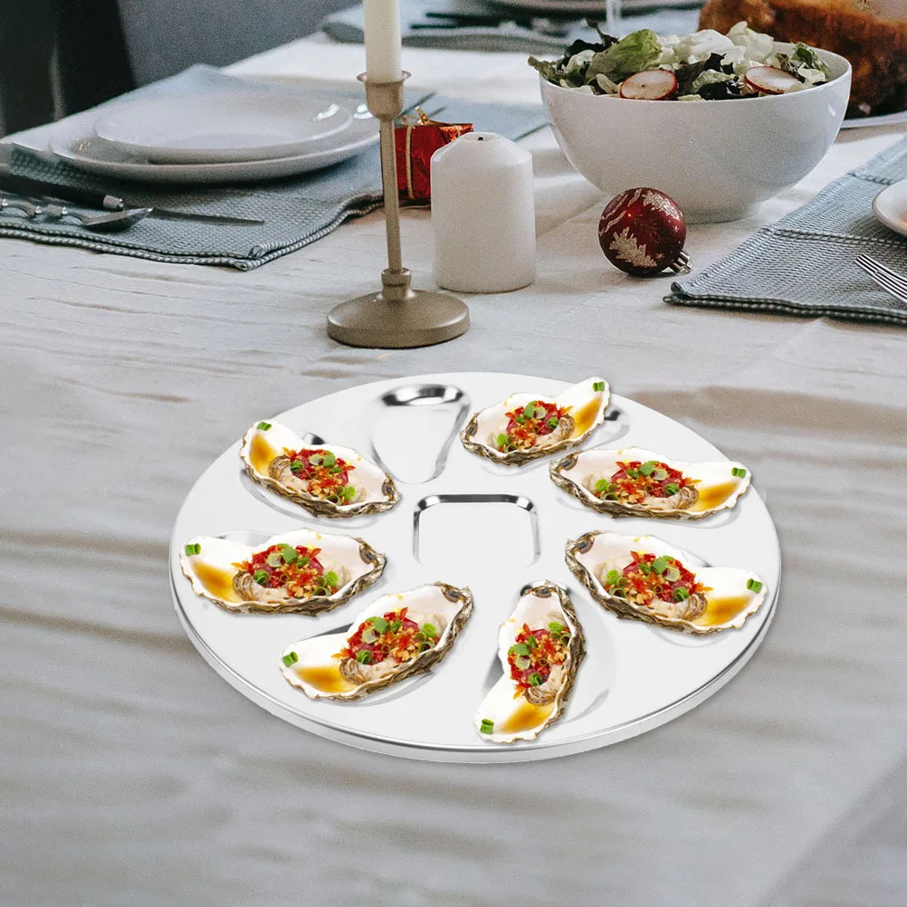 

2Pcs Oyster Shell Shaped Serving Plate Premium Stainless Steel Multi-Function Tray for Oysters Snails Conch Daily Use Kitchen