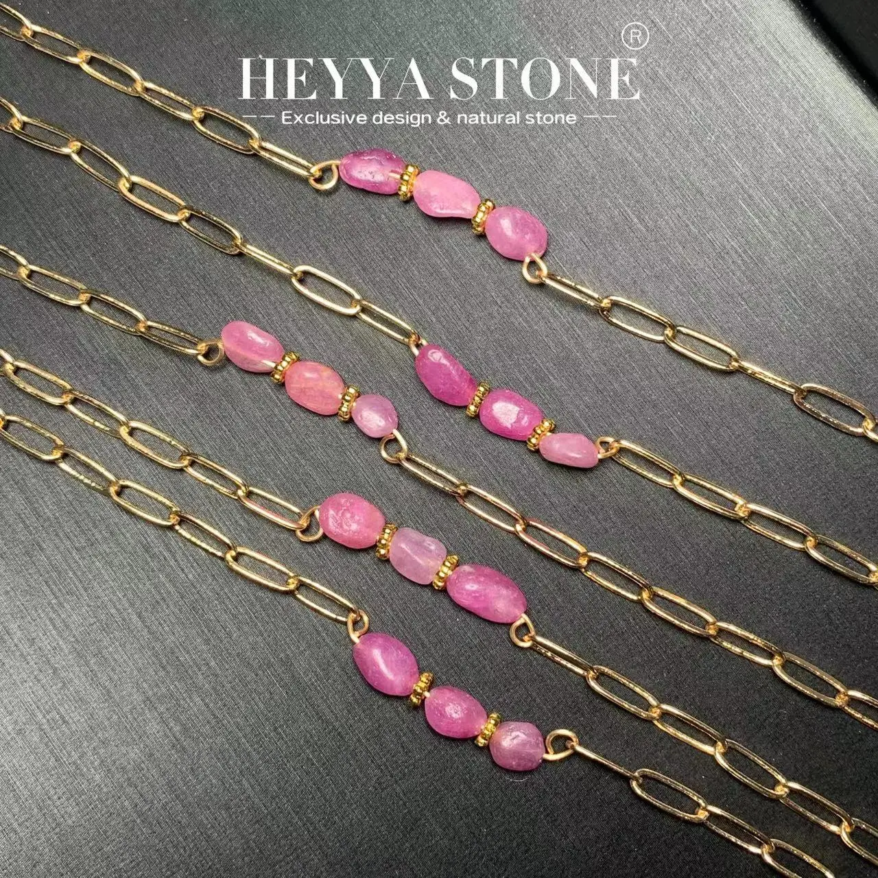 HEYYA STONE VAINTAGE Natural Ruby Bracelet Energy Healing Fine Jewelry Stone Gemstone Classic Style Cure Yoga Relief 14K GOLD