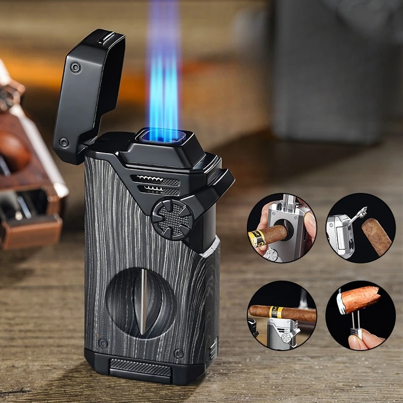 

NEW Four Flame Straight Jet Lighter Windproof Metal Premium Multi Functional Lighter Gift Cigarette Accessories