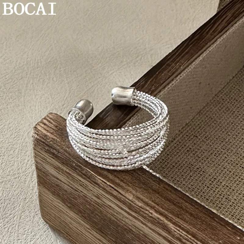 

BOCAI NEW S925 Sterling Silver Simple And Fashionable Round Beads Water Droplets Ring