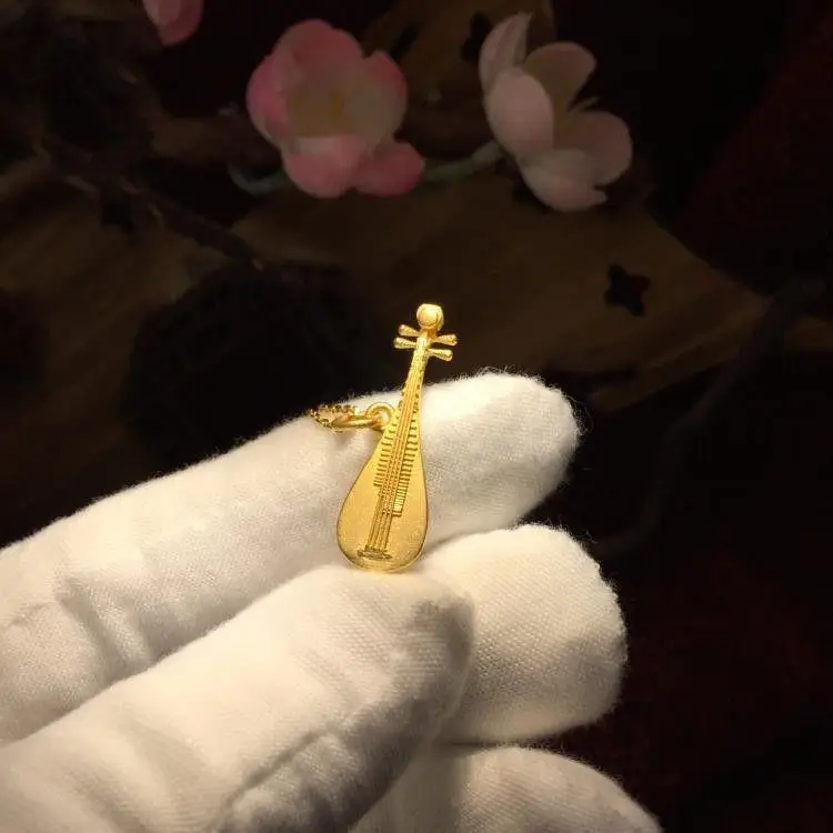 

Retro Tang Style Gold Alloy Lute Pendant Necklace Fashionable Versatile Timeless Gift Classical Crafted Vintage Fashion Jewelry