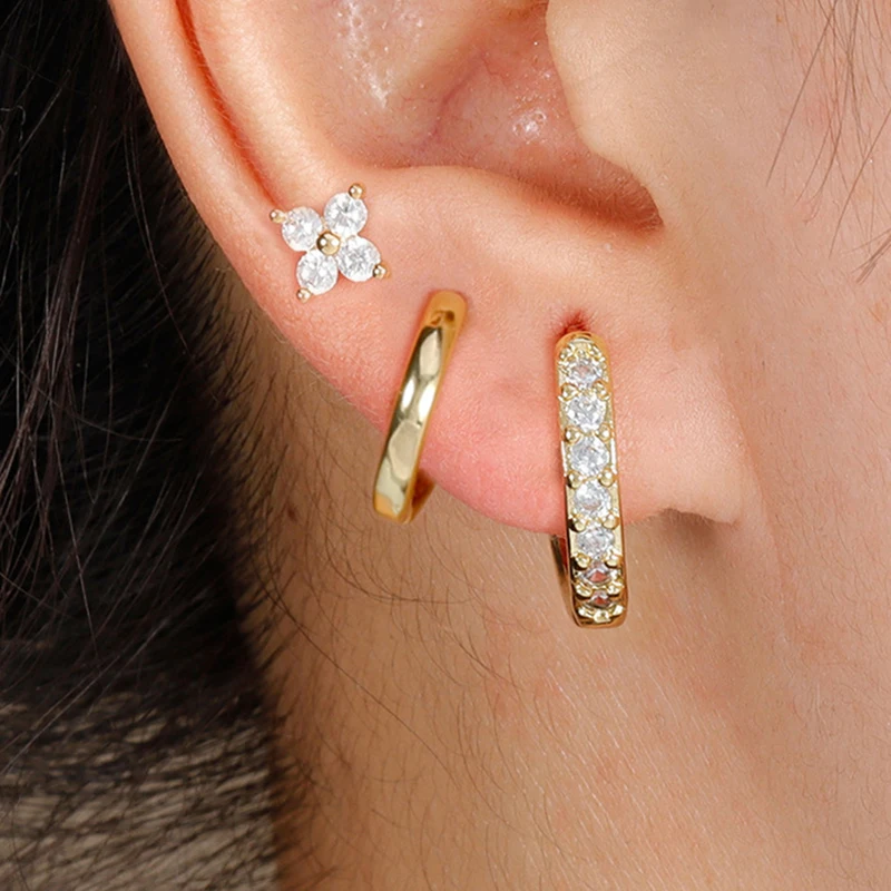 3 قطعة 14K مطلية بالذهب الفولاذ المقاوم للصدأ الذهب اللون دائرة أقراط هيبوالرجينيك داينتي هوب طقم من الحلقان للنساء مجوهرات العصرية #2