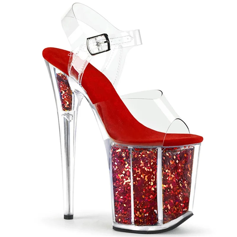 

Auman Ale 20cm sexy transparent platform sequined decoration, 8 inch stiletto banquet nightclub shoes/pole dancing model sandals
