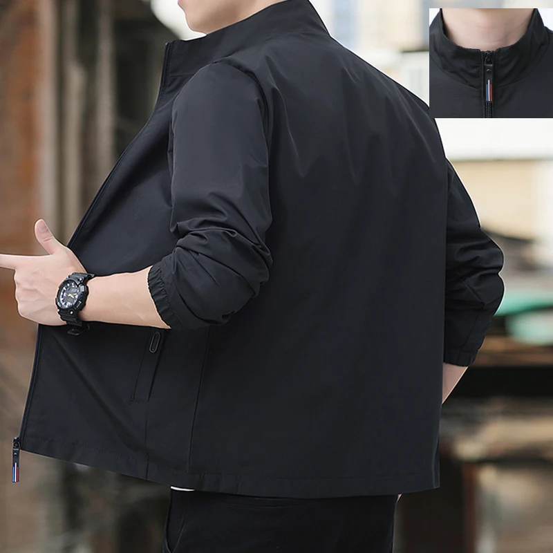 

Lightweight Blazer Jacket Men Casual Jacket Spring Autumn Workwear Stand Collar Zip Up Coats Men's Business Thin Solid Jackets
