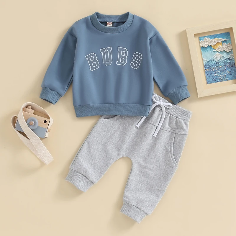 Baby Boys Fall Outfits Classic Long Sleeve Autumn Tracksuit Letter Print Sweatshirt Trousers Set Toddler Spring Clothes