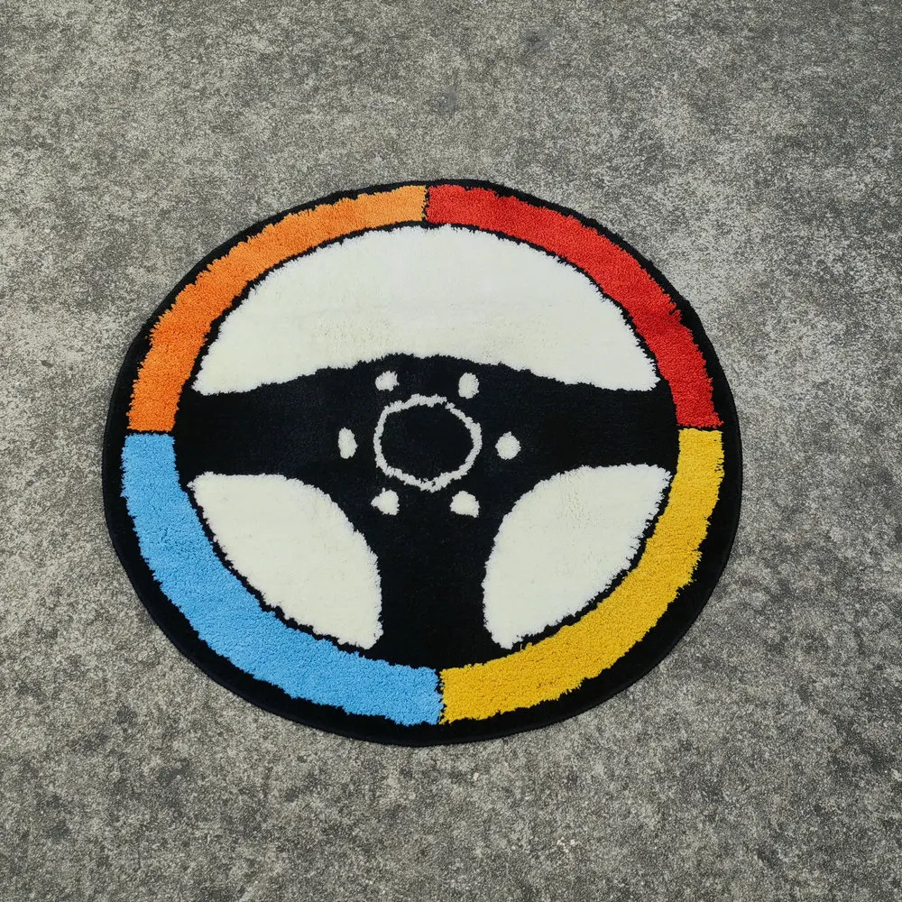 

Fashion Racing Car Steering Handmade Tufted Carpet for Living Room Decor Soft Fluffy Bedroom Bedside Area Rugs Foot Pad Bath Mat