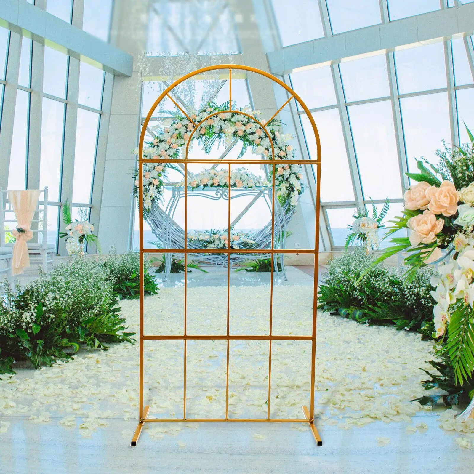 Wedding Arch Backdrop Stand Birthday Party Metal Balloon Tube Frame Prop Gold Round Top Golden Metal Wedding Arch Frame Display