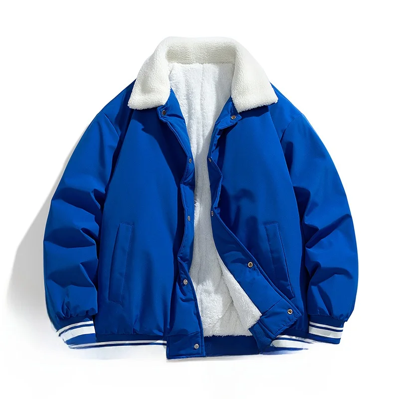 

Autumn Winter New Sle Men's Cotton Jaet Lamb Fur Lined Loose Warm Hooded Fce Outerwear Stand Fit Daily Wear