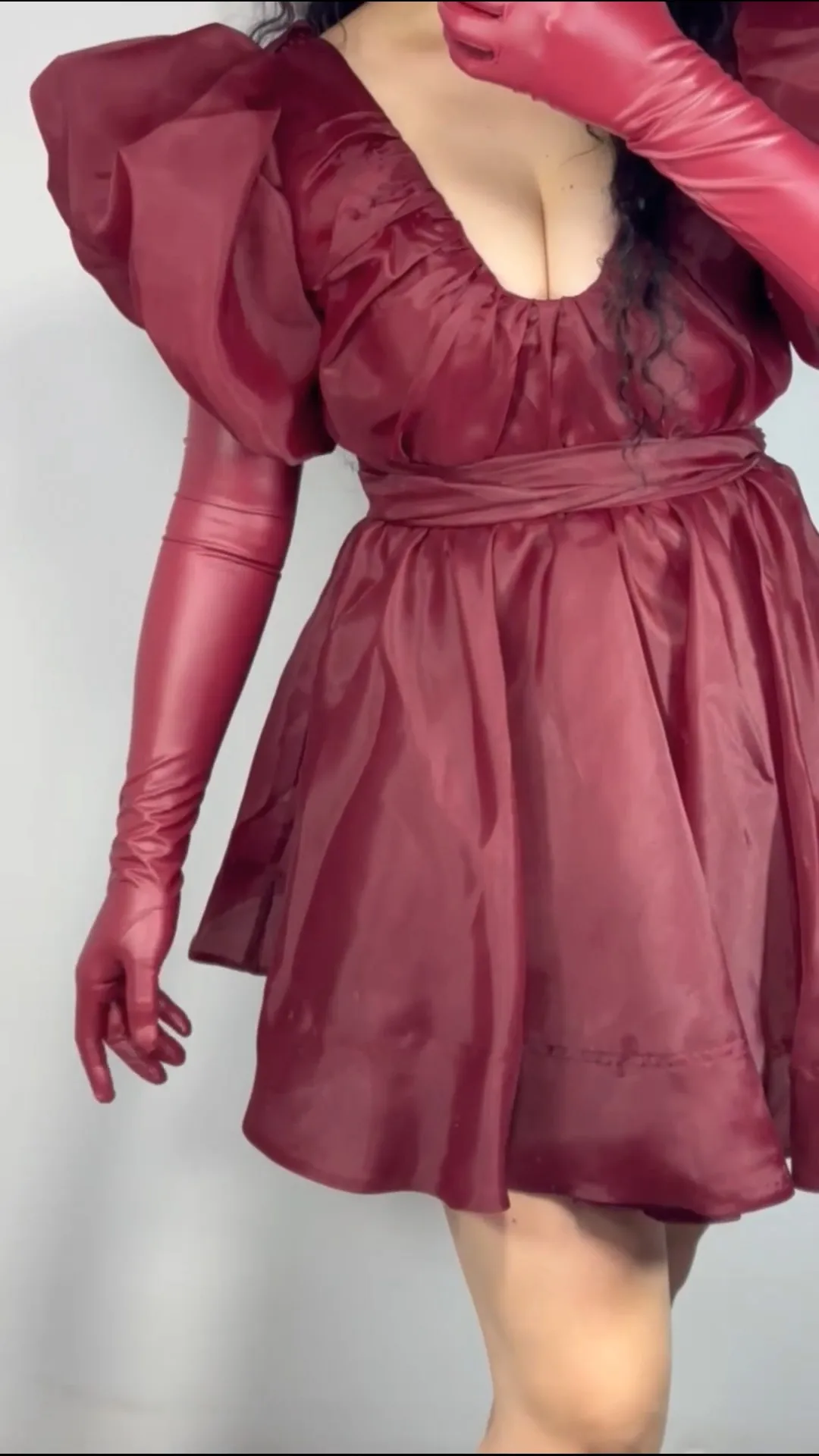 Burgundy LATEX Long GLOVES Wine Red Faux Rubber Leather Thin Stretch 70cm Slim FITTED Evening Fashion Costume Halloween Gloves