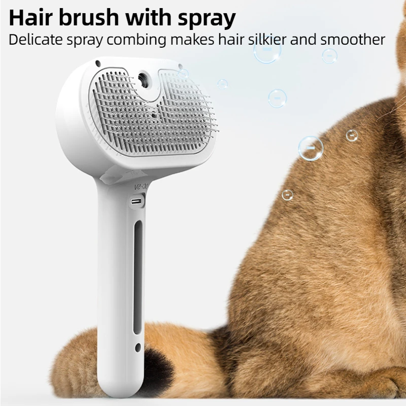 Pet Spray Grooming Comb Self Cleaning Pets Hair Remover Brush for Pets Grooming Tools Built-in Mist Humidifier Grooming Brush