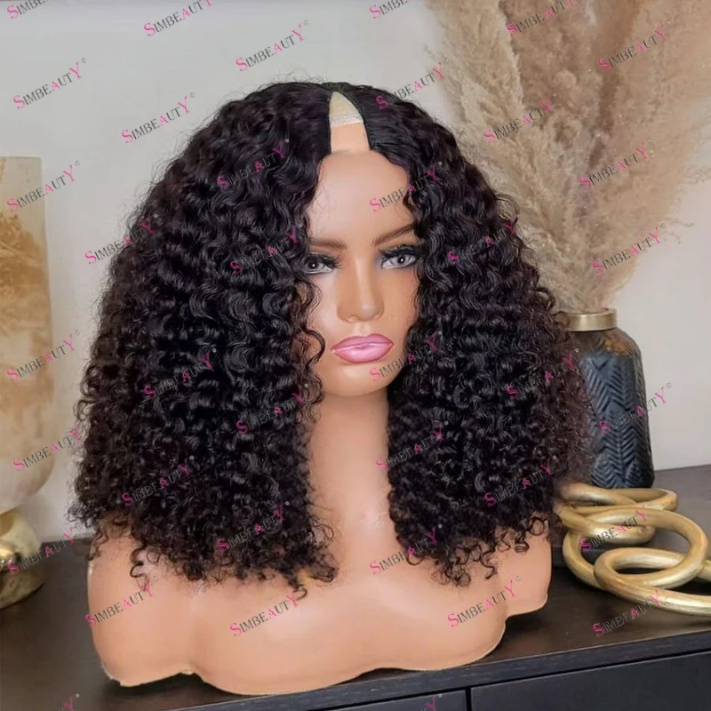 Afo Black Women 4B 4C Kinky Curly Human Hair 1x4 size V Part Wigs Adjustable Straps Glueless 200Density Remy Opening U Part Wigs