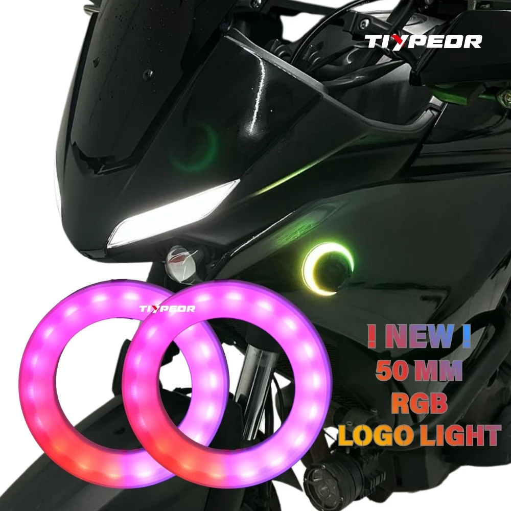 TIYPEOR NEW LED Angel Eyes 50mm RGB Control Light Circle With Cover Ring Light for BMW Logo Backlight Logo LED for YAMAHA