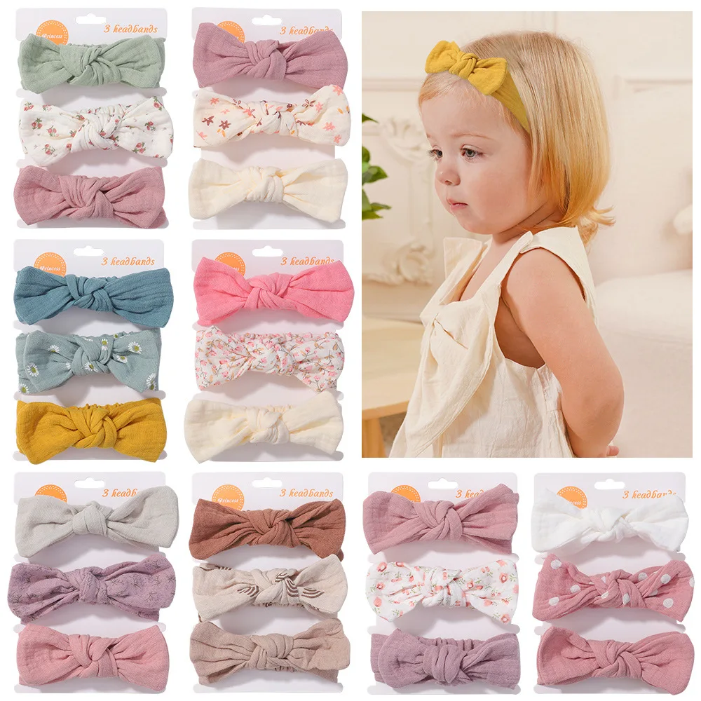 New early autumn children's bow headband three-piece set baby cute floral Zoubu cotton hair accessories set