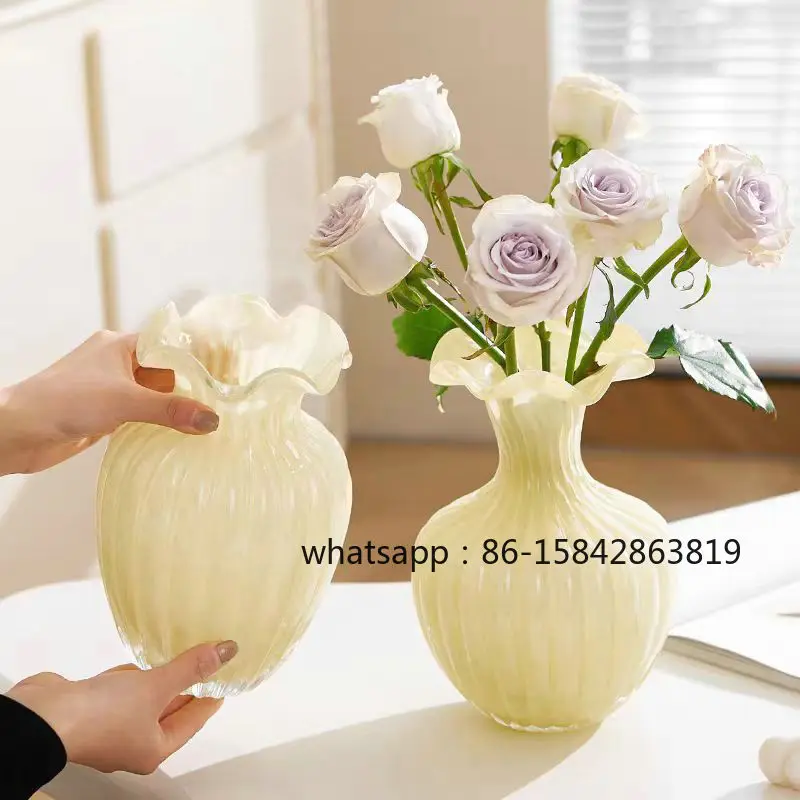 Glass Vase Milk Jade Living Room Flower Arrangement Ornament Niche High-end Hydroponic Flower Decoration