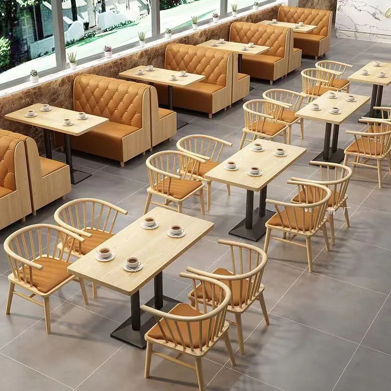 Commercial Cafe Dining Set Modern Wooden Square Table with Leather Booth Seating for Restaurant Coffee Shop Furniture