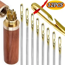 12 Uds. Agujas ciegas con agujeros laterales, aguja de coser de acero inoxidable para personas mayores para coser joyería DIY para el hogar, agujas para enhebrar cuentas