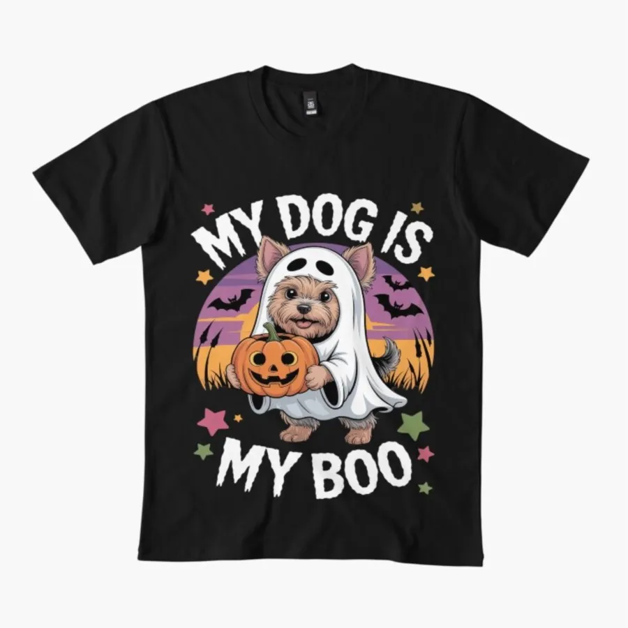 

My Dog Is My Boo Halloween Ghost Dog T-shirt For Men Women 100% Cotton T Shirts 3XS-3XL Tops 1224-3