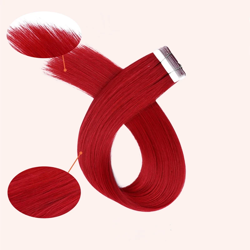 red color 14inch-24inch long Straight Tape In Human Hair Extensions Hair Extensions 100%  human hair High Quality