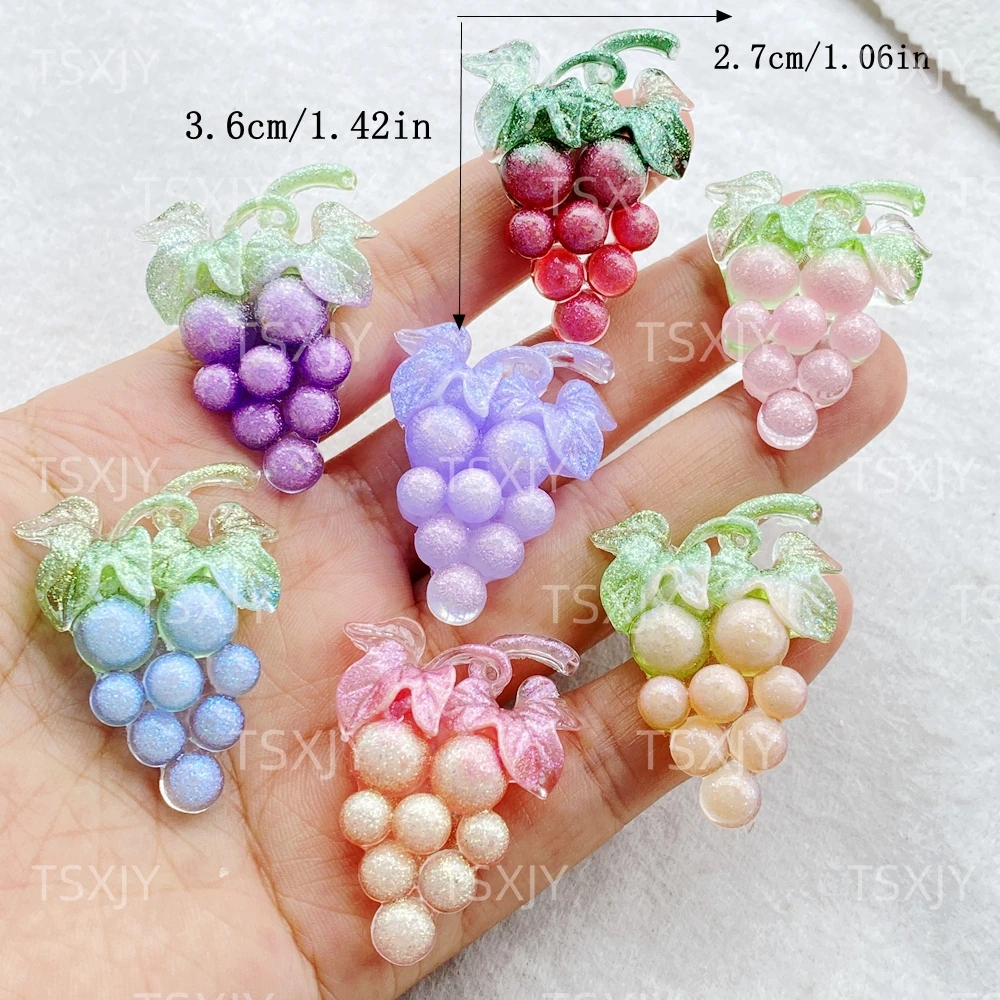 5Pcs New Cute Resin Cartoon Sparkling colored grapes Series Flat Back Parts Embellishments For Hair Bows Accessories