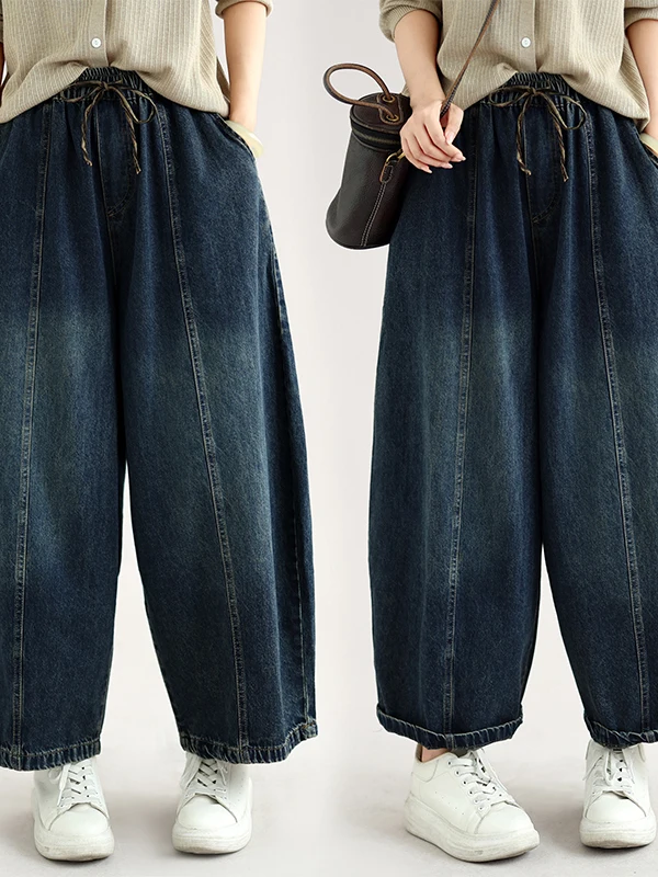 Washed Jeans Women's Loose Casual Vintage Large Size Denim Pants Autumn Fashion Comfortable Straight Leg Trousers for plus Si...