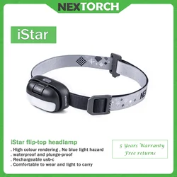 NEXTORCH iStar Headwear Outdoor Headlamp Strong Light Super Bright,Innovative Flip Cover Camping Hiking Fishing usbc Rechargeabl