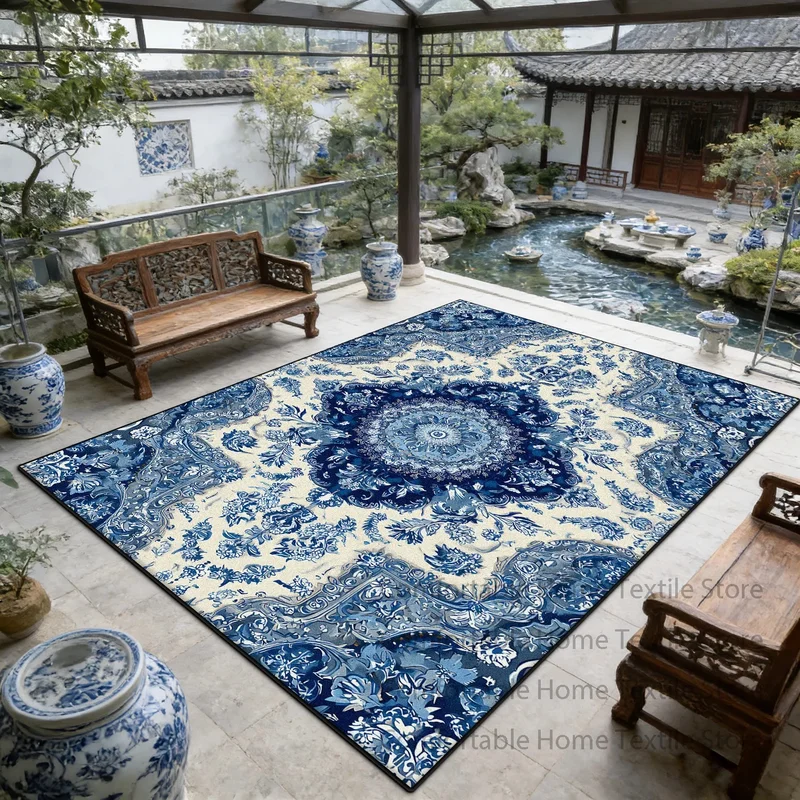 VIKAMA Blue Persian Rug Non-Slip Washable Large Area Carpet For Living Room Home Decor Home Decoration