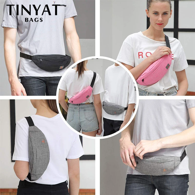 TINYAT New Men Casual Waist Pack Bag Brand Canvas Shoulder Fanny Packs Women Belt Bag Pouch For Money Phone Black Bum Hip Bag