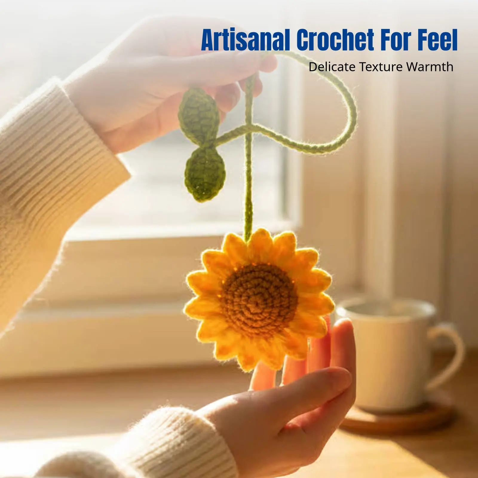 Handmade Yellow Flower Bag Charm, Yarn Crochet DIY Kit, Cute Keychain, Finished or DIY, Gift Idea view 2