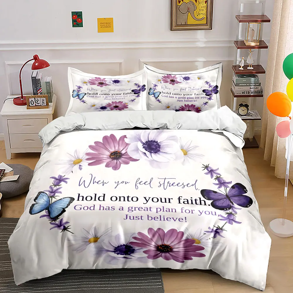 

Inspirational Floral & Butterfly Wall Decor kid's and adults' bedroom decor, Exquisite three-piece bedding set gift