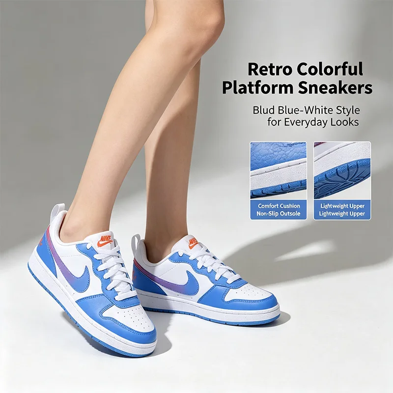 Hot Nike Women Chunky Platform Sneakers Blue White Red Retro Casual Shoes Ladies Thick Sole Walking Shoes Comfortable IR5462-101